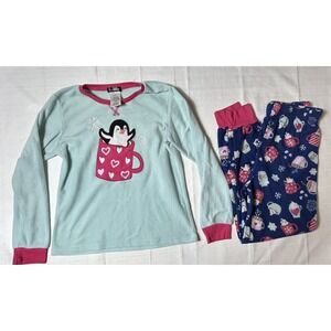 Cuddl Duds Blue Penguin Holiday Plush Pajama Set Girls L 10-12‎
